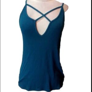 Express turquoise ribbed strappy tank top size S